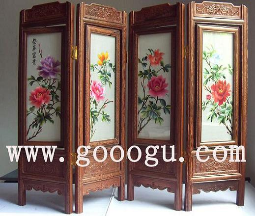 牡丹折疊刺繡屏風,四扇刺繡小屏風,蘇繡屏風