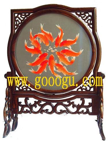 一團(tuán)紅魚(yú)雙面繡,十二紅魚(yú)蘇繡,蘇州刺繡工藝品
