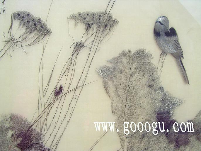 素雅荷花,手工刺繡精品畫(huà),高檔掛畫(huà)