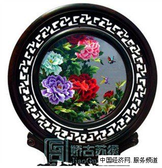 牡丹雙面繡精品，檀木牡丹蘇繡，嬌古蘇繡精品臺屏
